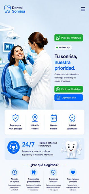 Sitio de ejemplo Dental Sonrisa: hero con dentista y paciente