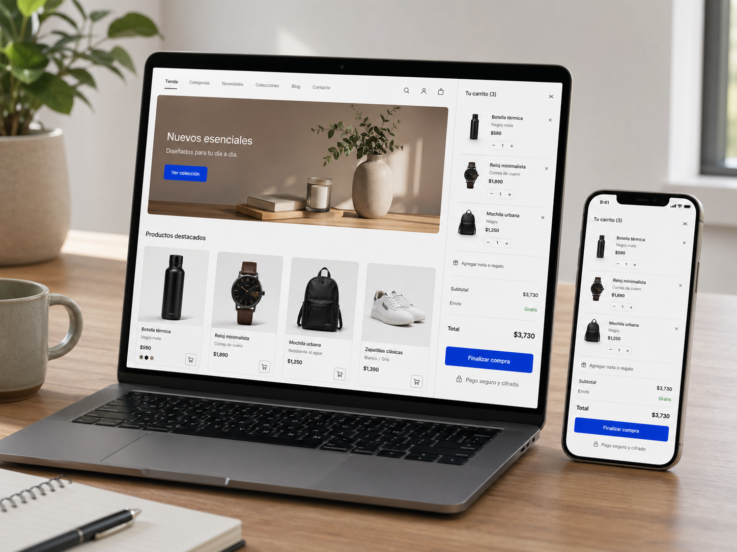 Mockup de catálogo digital con productos visibles