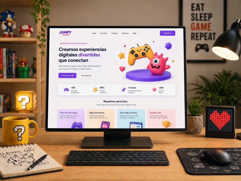 Mockup de sitio de estudio creativo con identidad visual fuerte